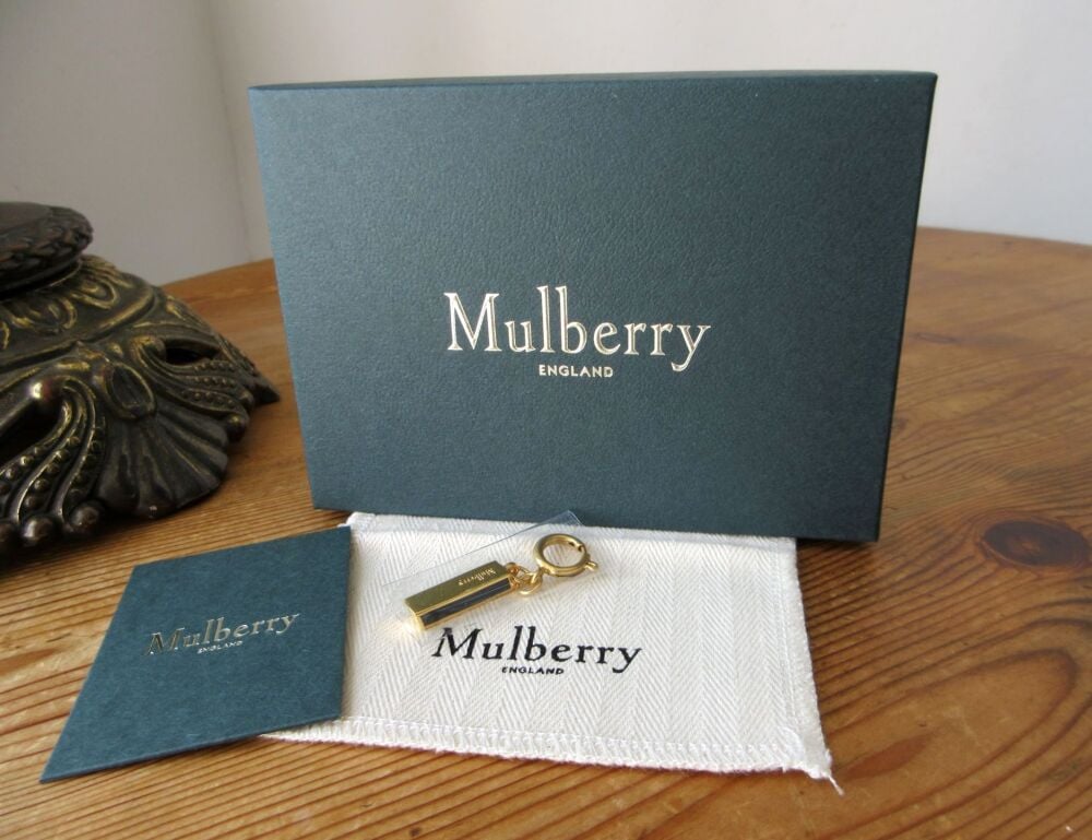 Mulberry Alphabet Letter I Keyring Personalisation Charm in Midnight Enamel and Shiny Golden Brass - New