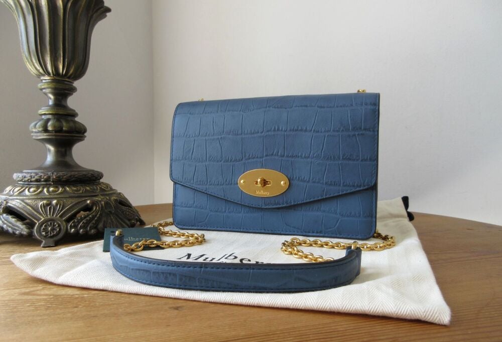 Mulberry Small Darley Shoulder Clutch in Pale Navy Matte Croc - As New