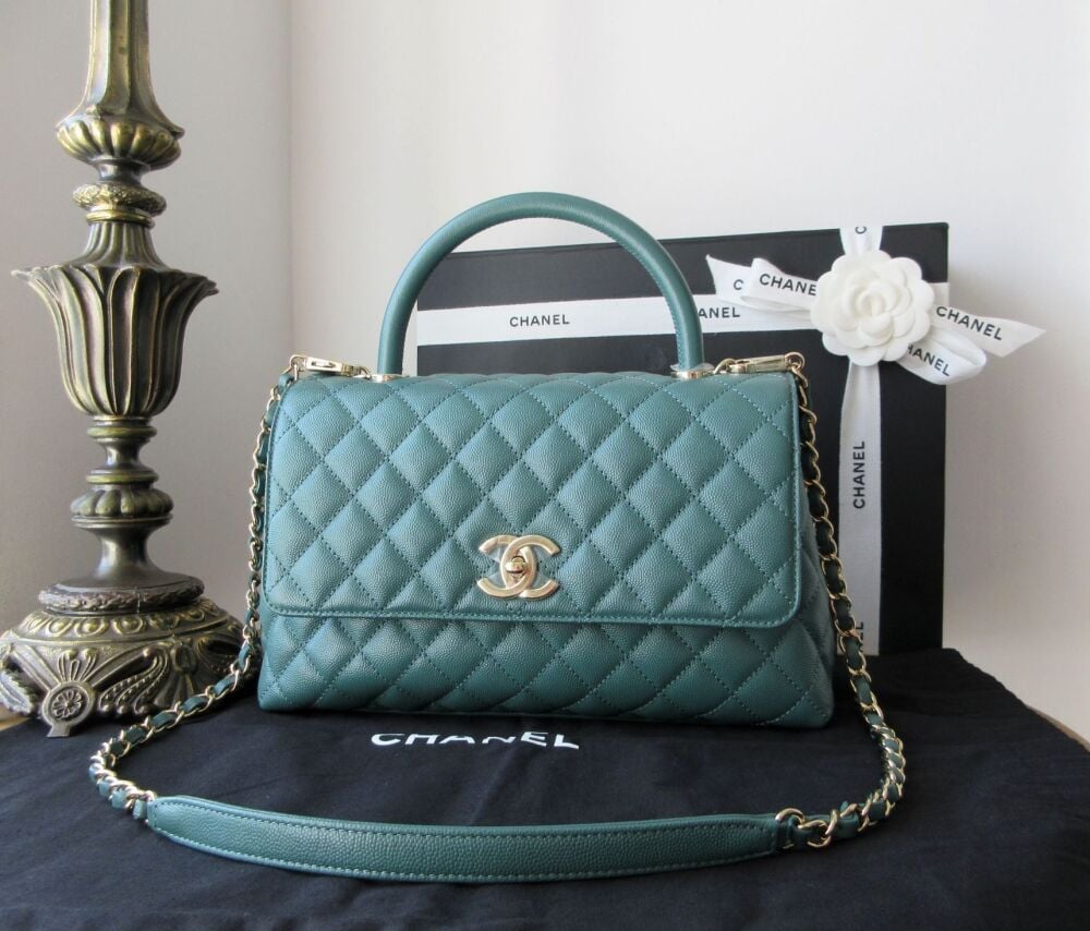Chanel Coco Handle Medium in Green Caviar with Gold Hardware - As New