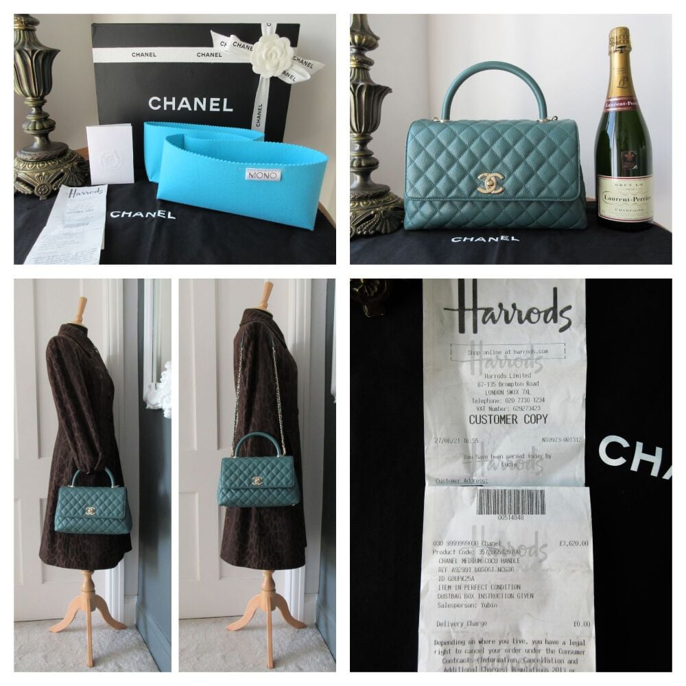 Chanel Coco Handle Medium in Green Caviar with Gold Hardware - As New
