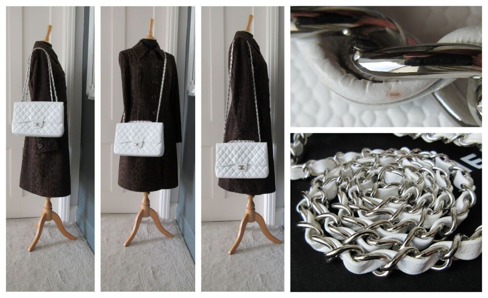 Chanel Classic Jumbo (Large) Single Flap in White Caviar with Shiny Silver Hardware