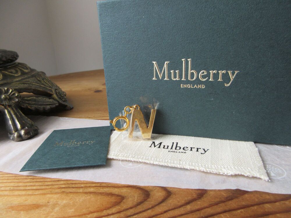 Mulberry Alphabet Brass Keyring Bag Charm Personalisation Charm in the Letter N - New