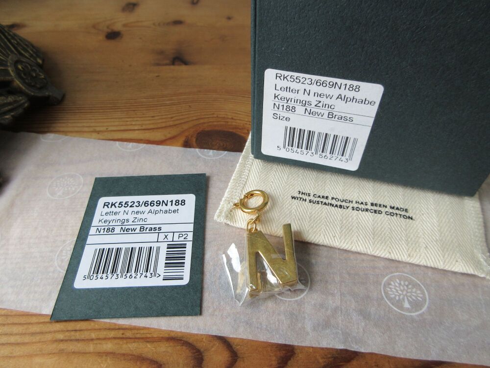 Mulberry Alphabet Brass Keyring Bag Charm Personalisation Charm in the Lett