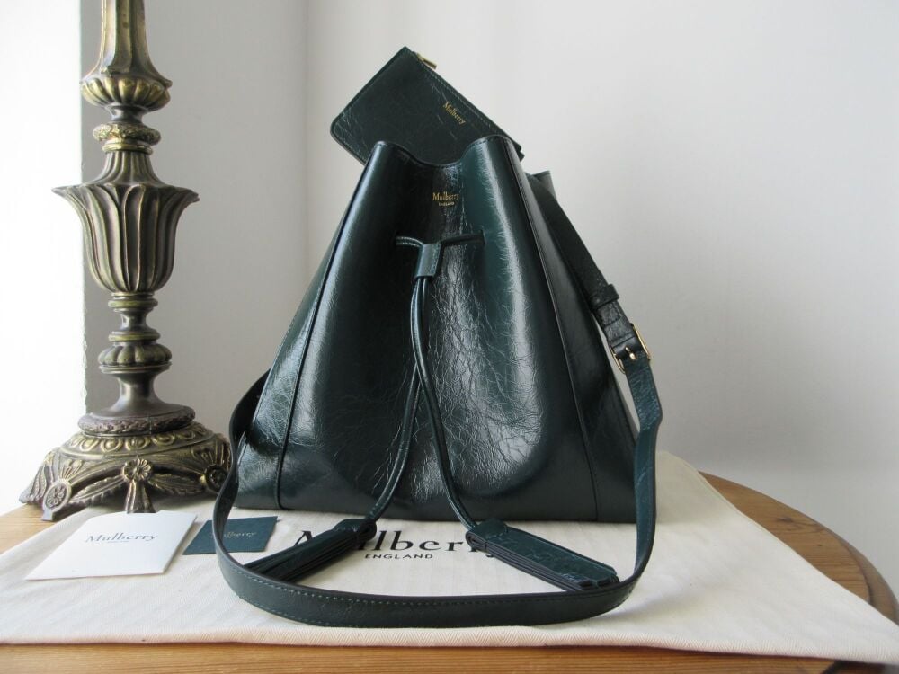 Mulberry Small Millie Tote in Mulberry Green Glossy Calf - New
