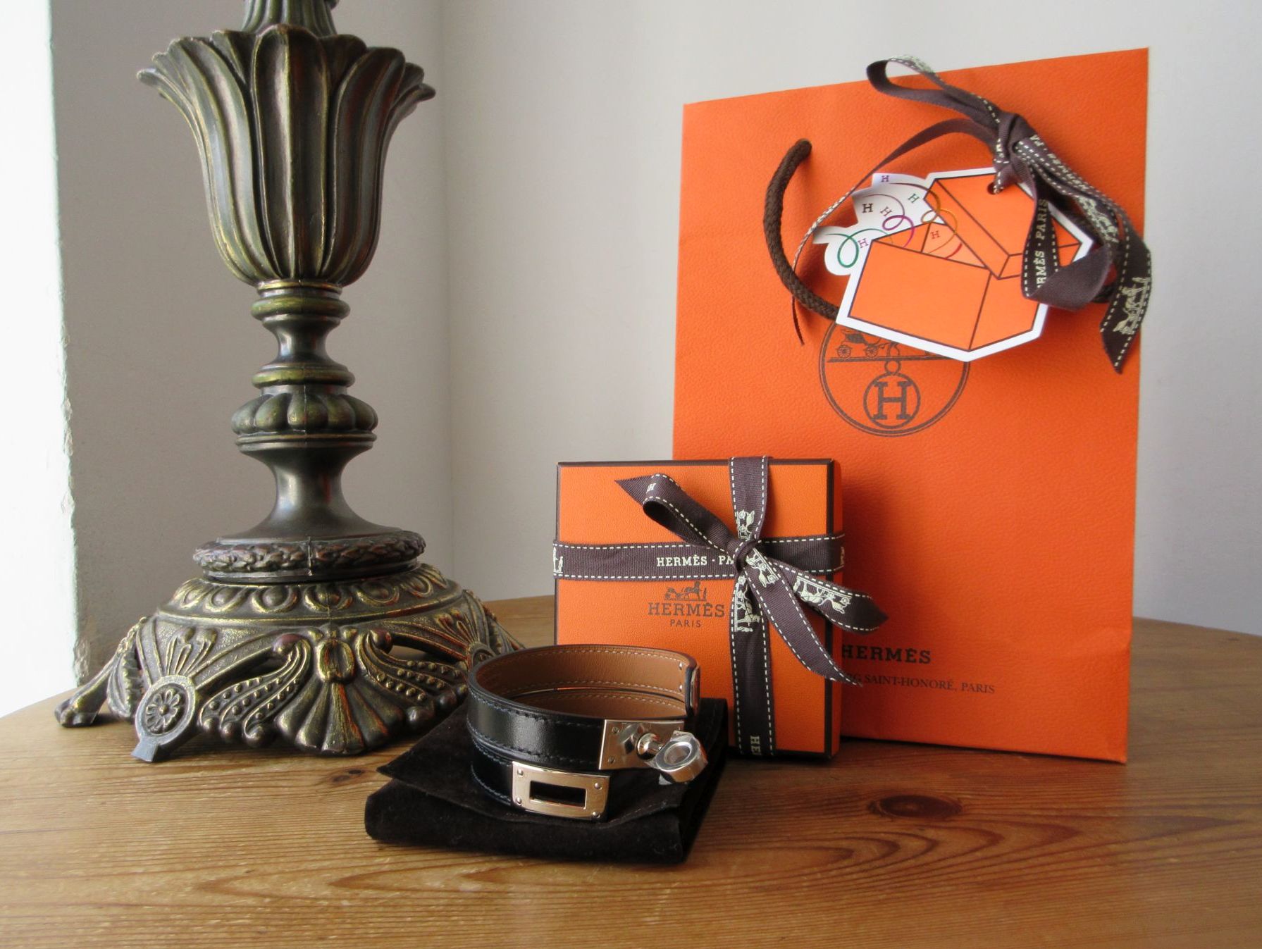 Hermes Kelly Mini Double Tour Bracelet Black Palladium Silver New
