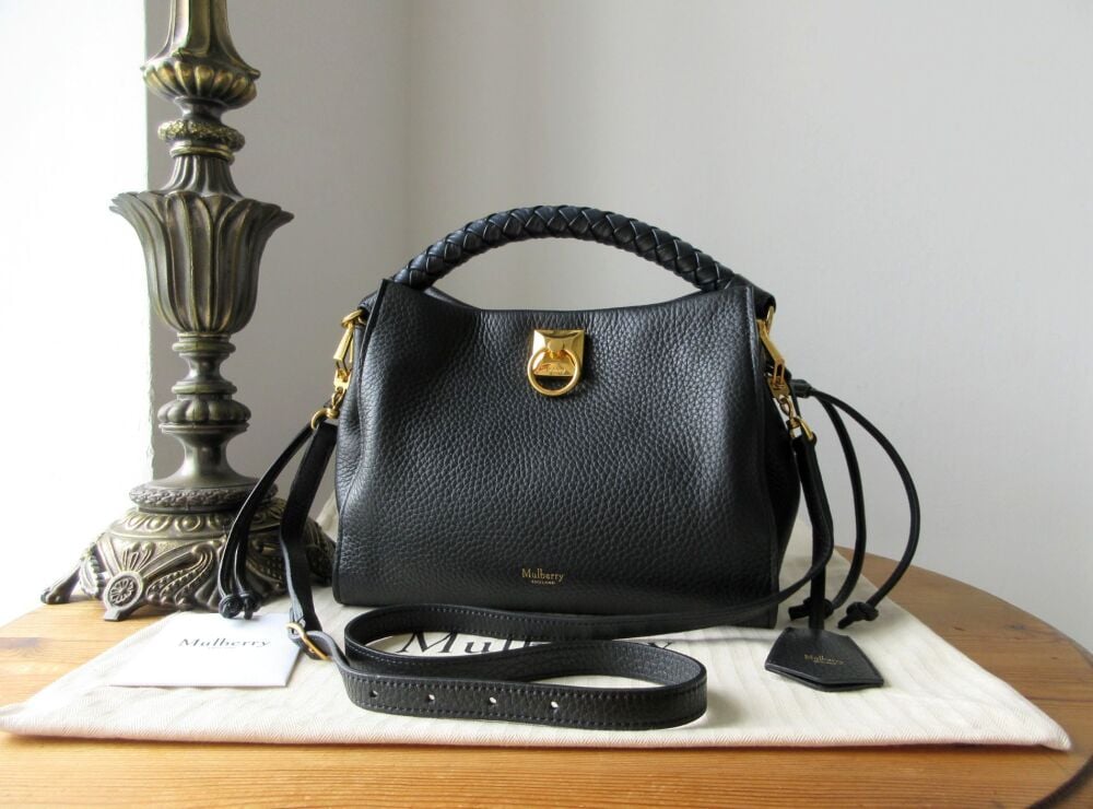 Mulberry Small Iris in Black Heavy Grain with Midnight & Black Braided Handle