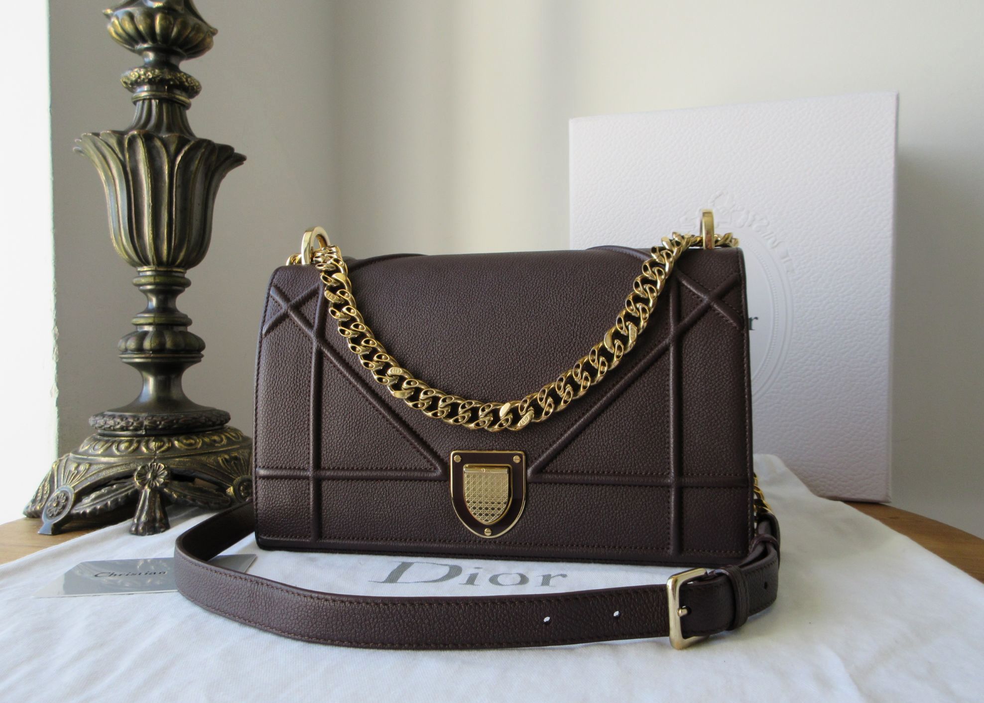 Dior Diorama Medium in Dark Burgundy Grained Calfskin