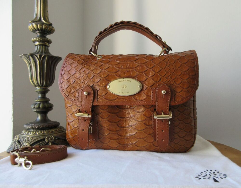 Mulberry Trout Satchel in Oak Silky Snake Printed Leather