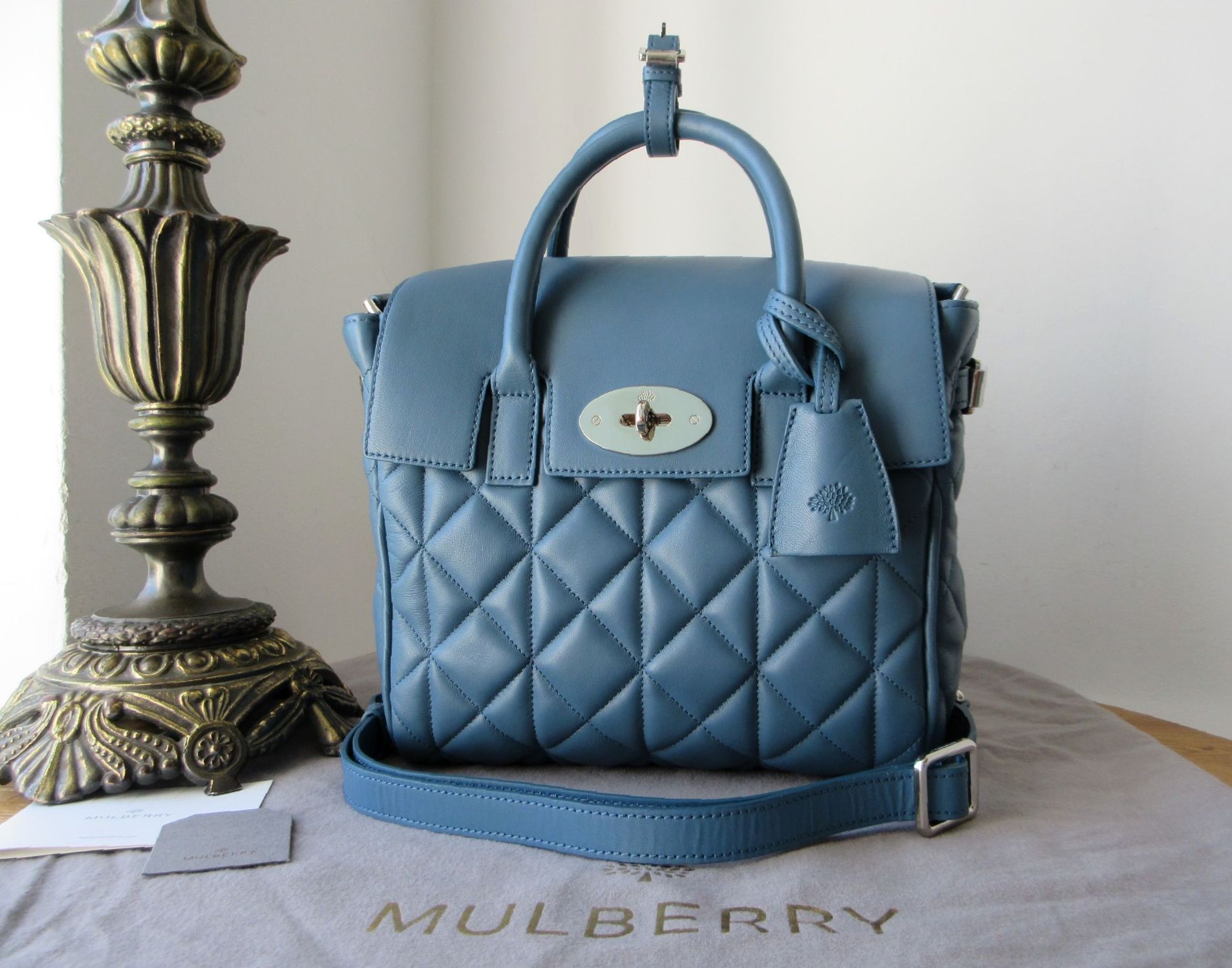 Mulberry Cara Delevingne Mini Backpack in Steel Blue Quilted Lamb Nappa Lea