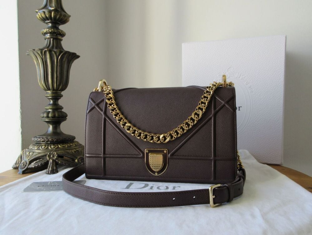 Dior Diorama Medium in Dark Burgundy Grained Calfskin
