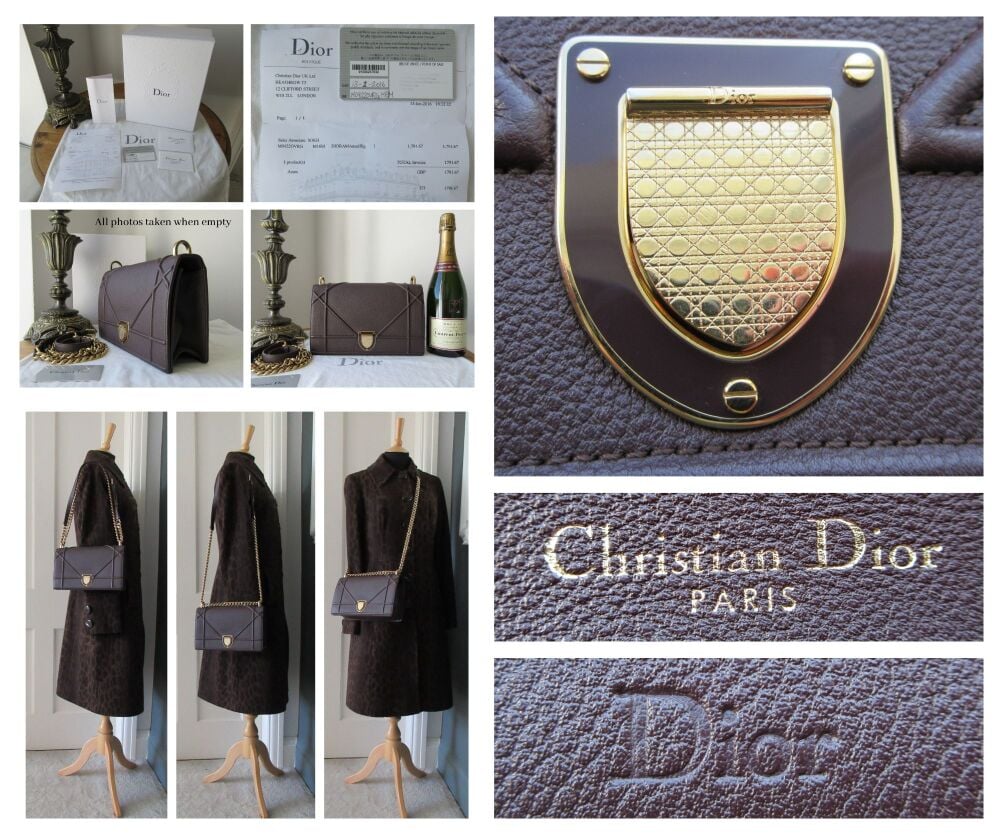 Dior Diorama Medium in Dark Burgundy Grained Calfskin with Antiqued Gold Hardware