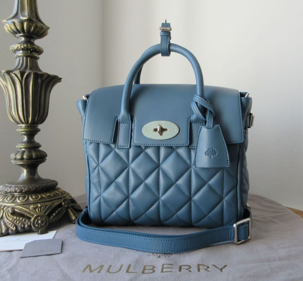 Mulberry Cara Delevingne Mini Backpack in Steel Blue Quilted Lamb Nappa Lea