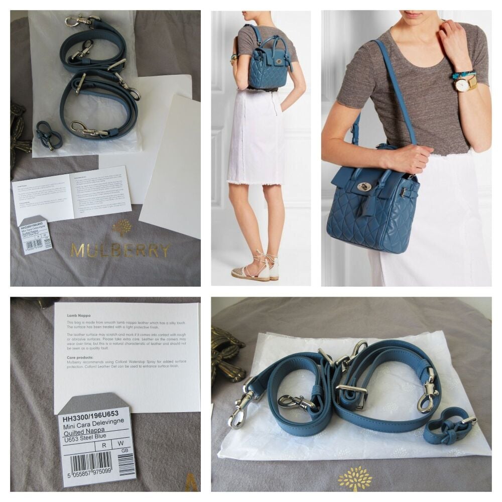 Mulberry Cara Delevingne Mini Backpack in Steel Blue Quilted Lamb Nappa Leather