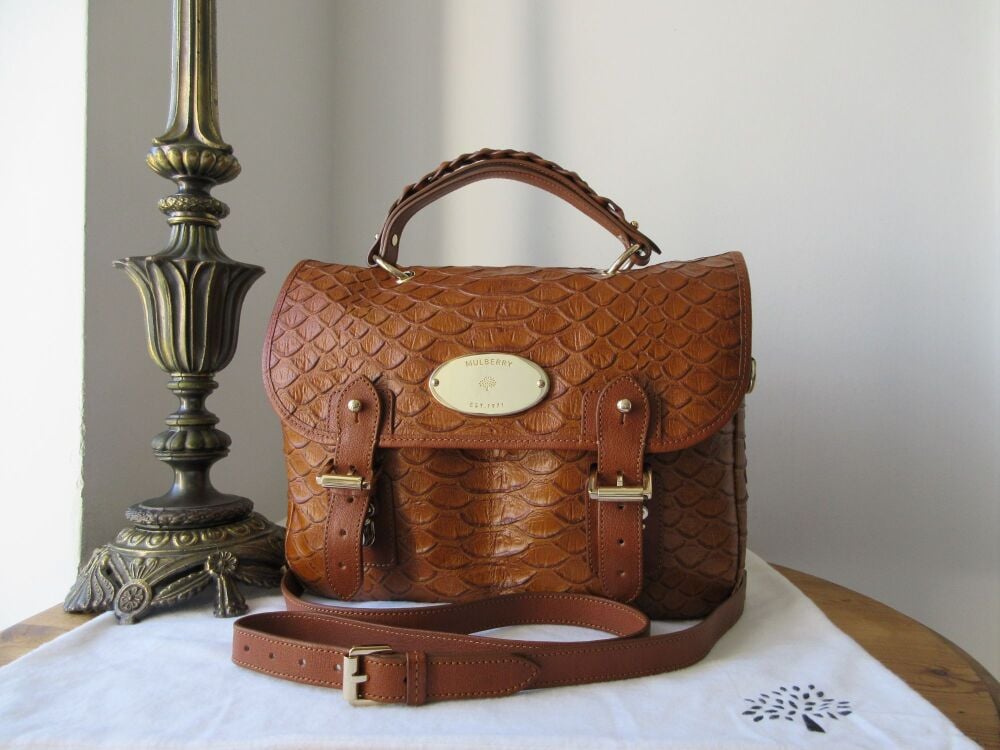 Mulberry Trout Satchel in Oak Silky Snake Printed Calfskin Leather
