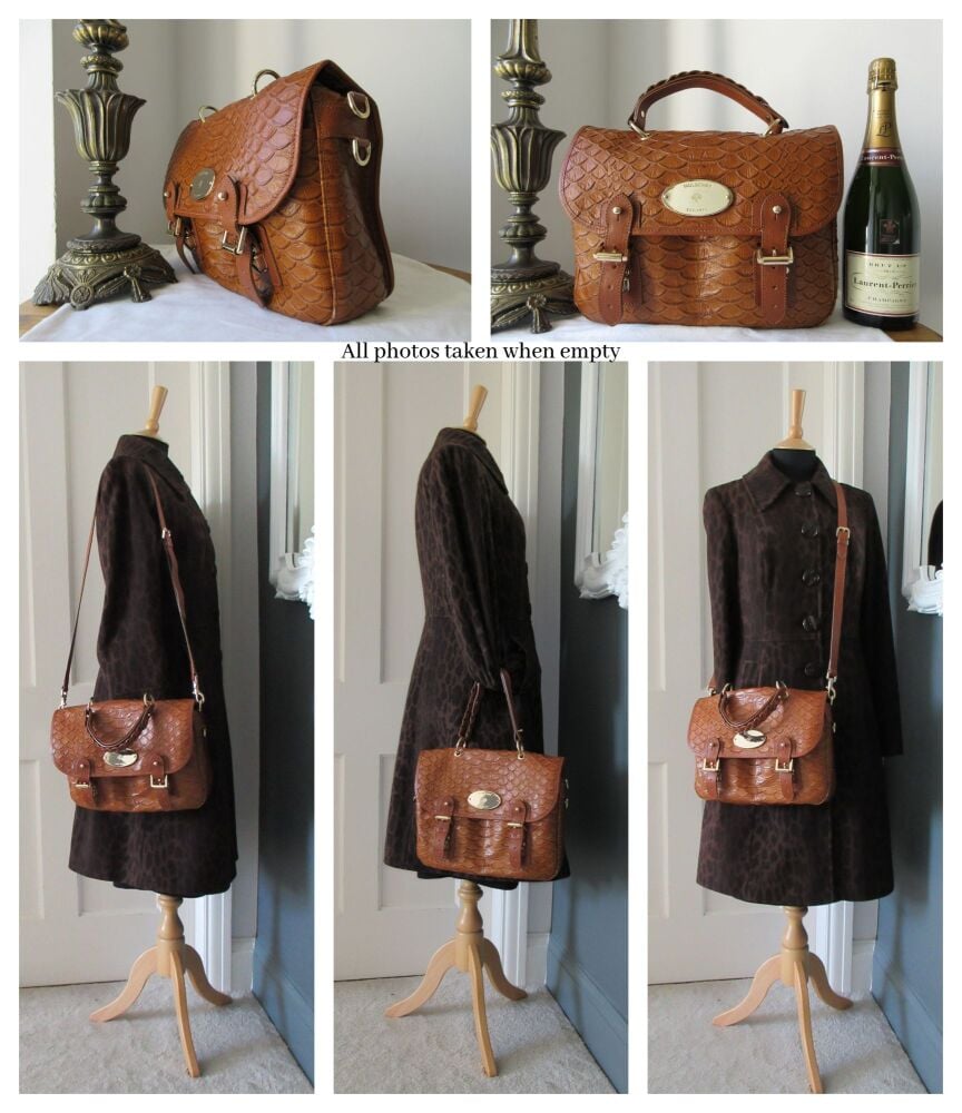 Mulberry Trout Satchel in Oak Silky Snake Printed Calfskin Leather