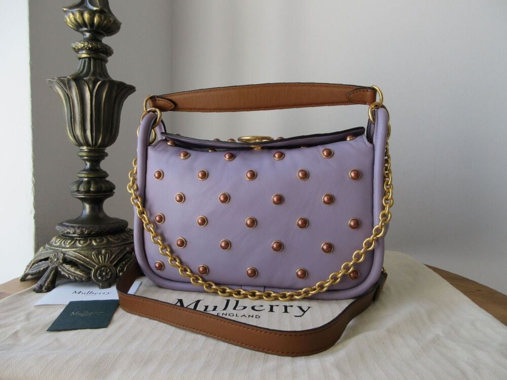 Mulberry Small Leighton in Purple Heather Soft Lamb Nappa with Pearls - New