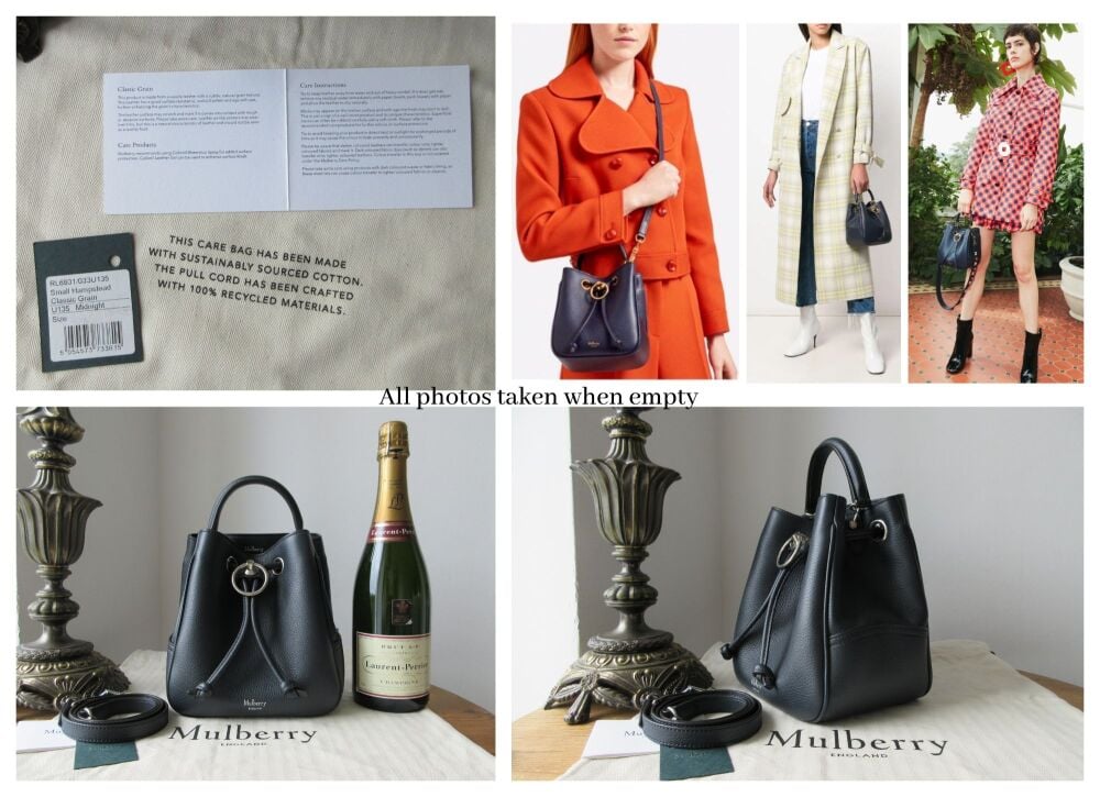Mulberry Small Hampstead Bucket Bag in Midnight Blue Classic Grain - As New