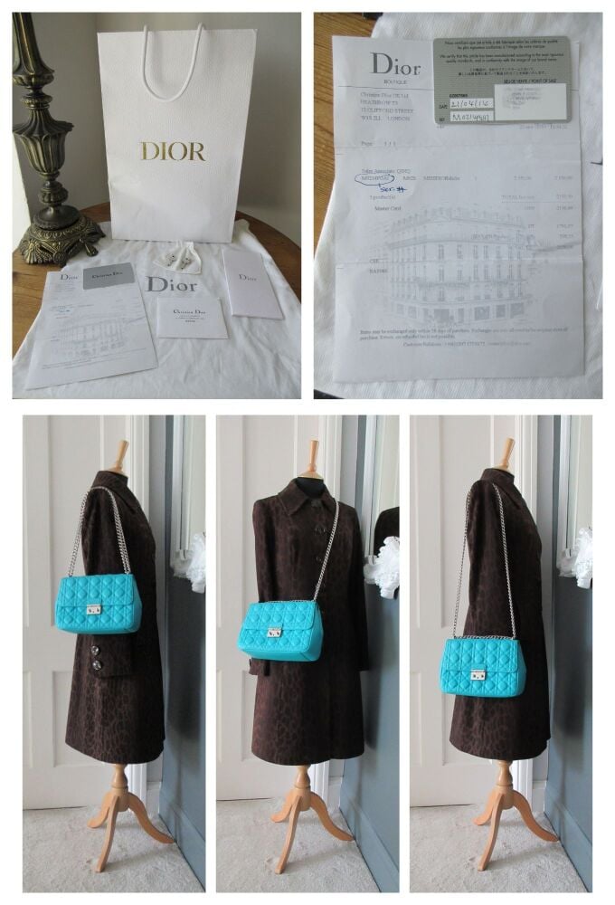 Christian Dior Miss Dior Medium Flap Bag in Turquoise Cannage Quilted Lambskin