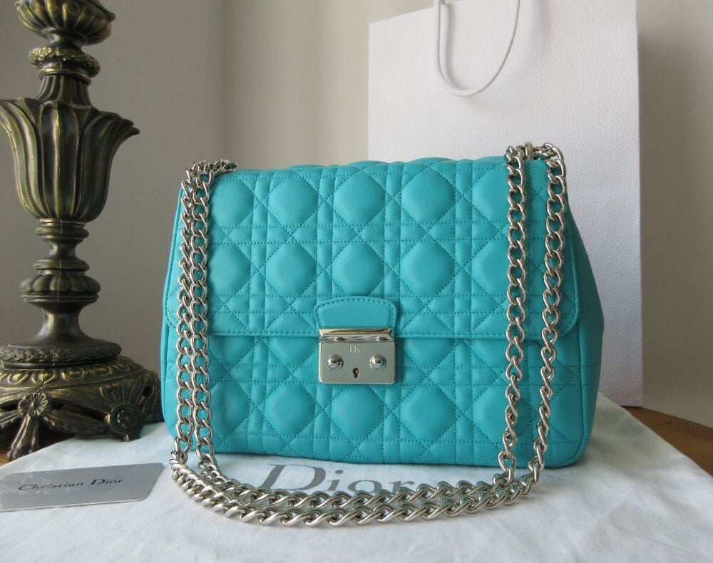 Christian Dior Miss Dior Medium Flap Bag in Turquoise Cannage Quilted Lambs