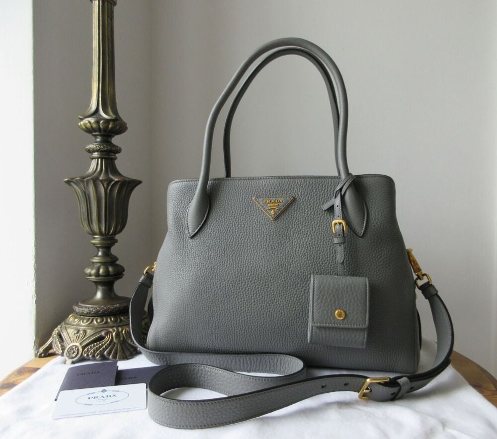 Prada Soft Double Bag in Marmo Grey Vitello Daino New