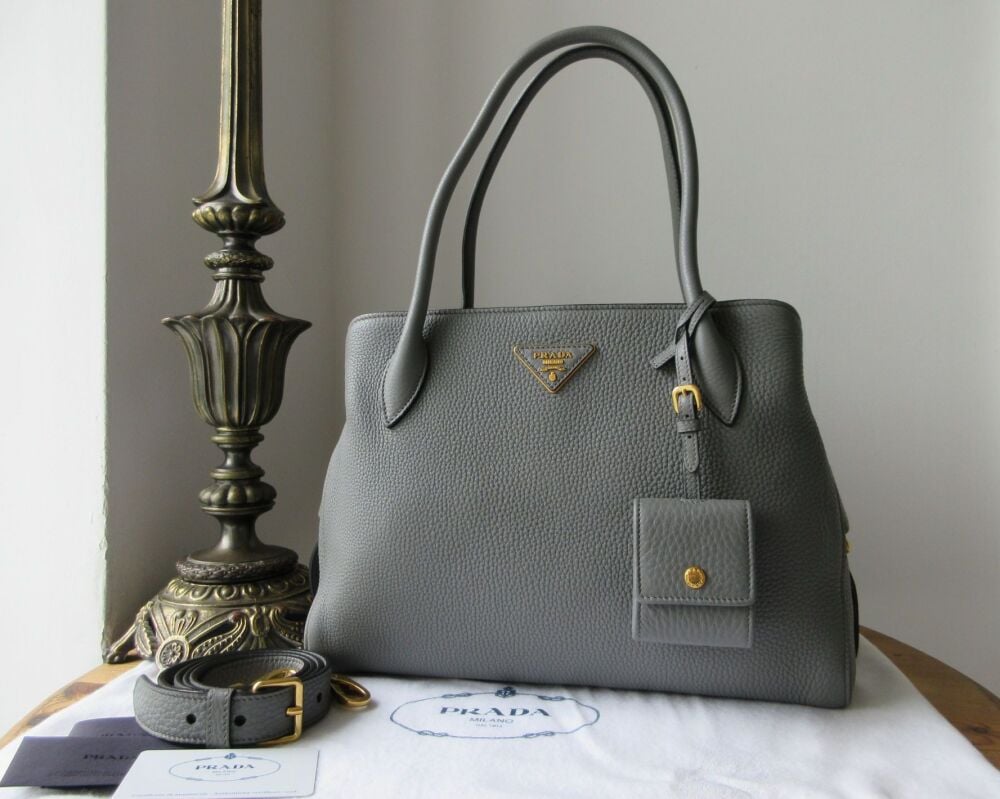 Prada Soft Double Bag in Marmo Grey Vitello Daino - New*