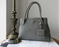 Prada Soft Double Bag in Marmo Grey Vitello Daino New