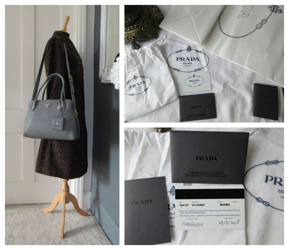 Prada Soft Double Bag in Marmo Grey Vitello Daino - New*