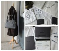 Prada Soft Double Bag in Marmo Grey Vitello Daino New