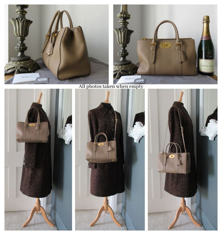 Mulberry Small Bayswater Double Zip Tote in Dark Beige Small Classic Grain