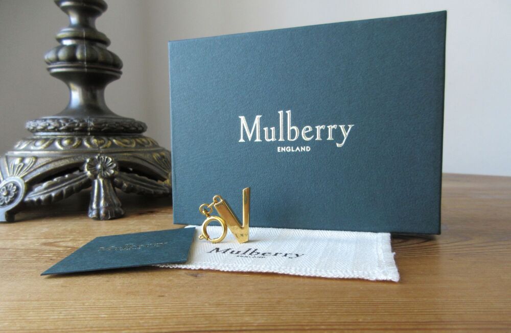 Mulberry Alphabet Brass Keyring Bag Charm Personalisation Charm in the Letter V - New