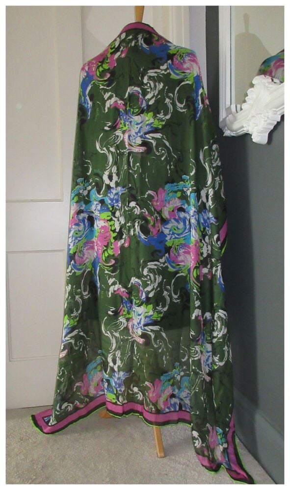 Mulberry Floral Oasis Square Scarf Wrap in Dark Olive Modal Silk Mix