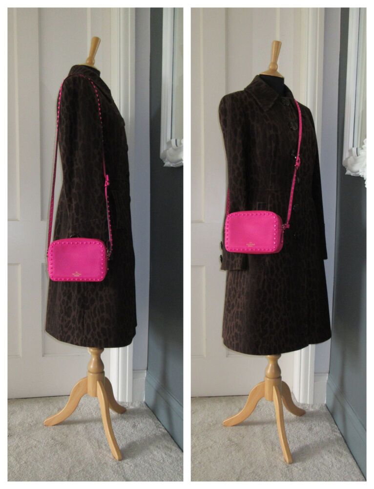 Valentino Garavani Rockstud Small Camera Crossbody in Hot Pink Pebbled Calfskin