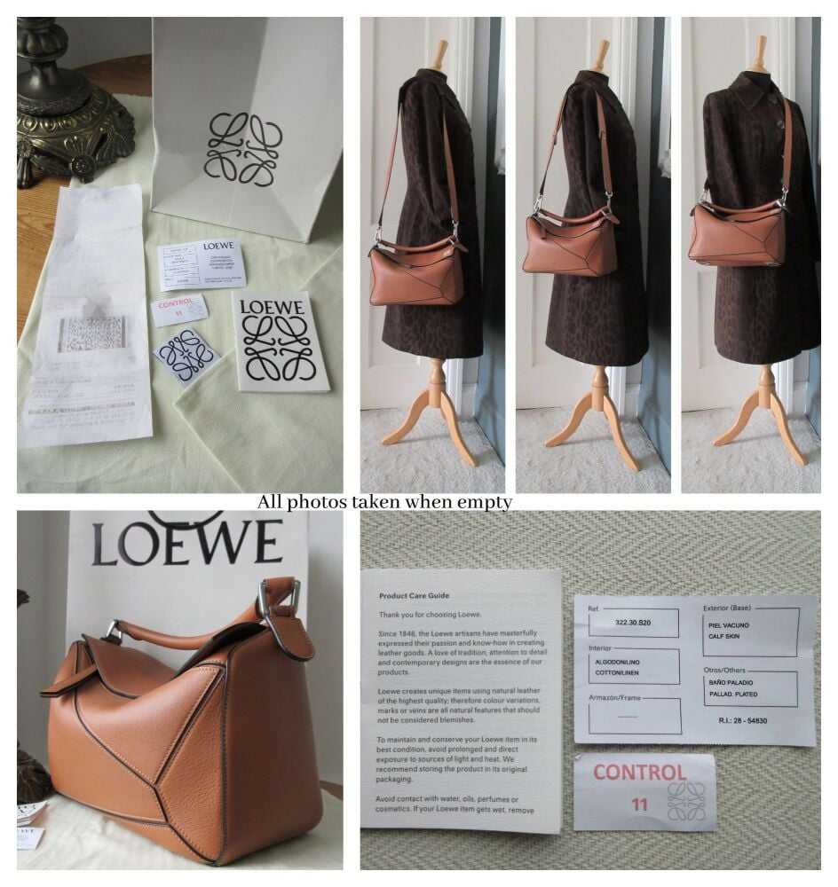 LOEWE Medium Classic Puzzle Bag in Tan Calfskin with Palladium Silver Hardware