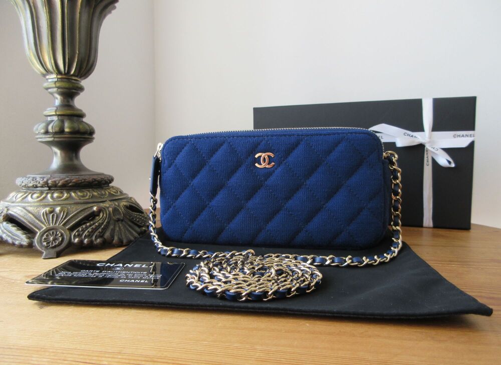Chanel VIP Bicolore Twin Zipped Pochette Clutch with Chain in Royal Blue Qu