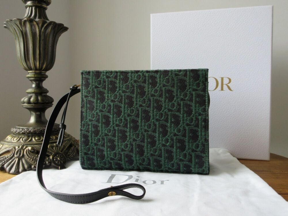 Dior Zipped Pouch in Green & Black Oblique Jacquard Canvas