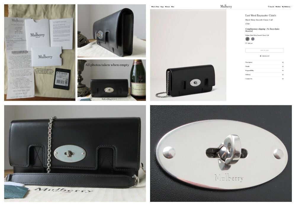 Mulberry East West Bayswater Shoulder Clutch in Black Shiny Smooth Classic Calf Leather - As New