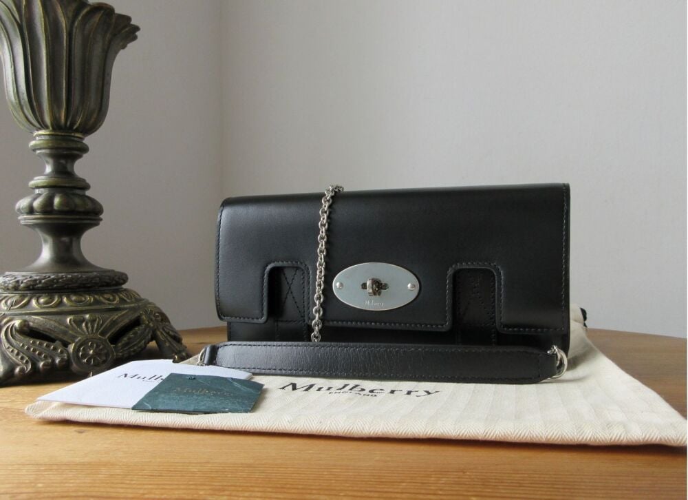 Mulberry East West Bayswater Shoulder Clutch in Black Shiny Smooth Classic Calf Leather - As New