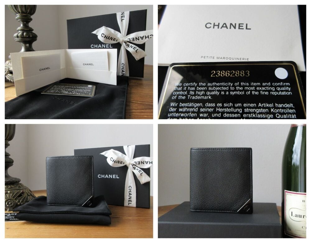 Chanel 'So Black' Folded Wallet in Metallic Black Soft Caviar Calfskin