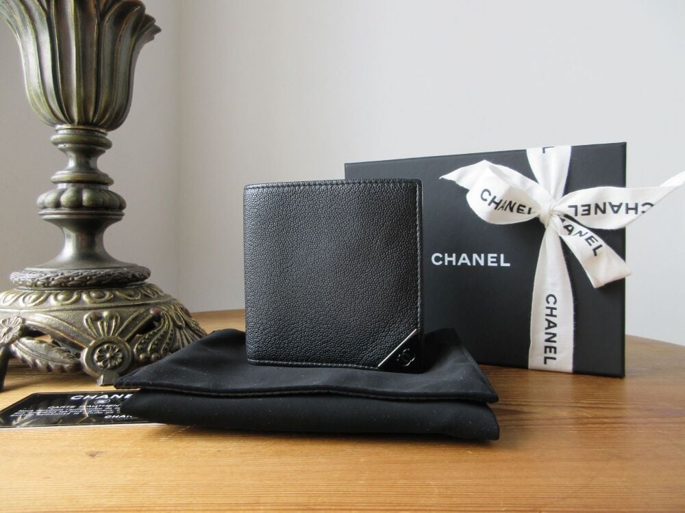 Chanel 'So Black' Folded Wallet in Metallic Black Soft Caviar Calfskin
