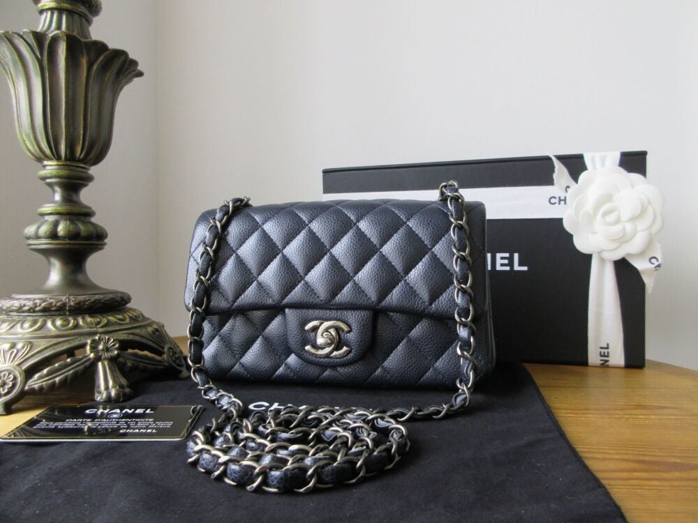 Chanel Classic Rectangular Mini Flap Bag in Dark Midnight Blue Caviar with Ruthenium Hardware