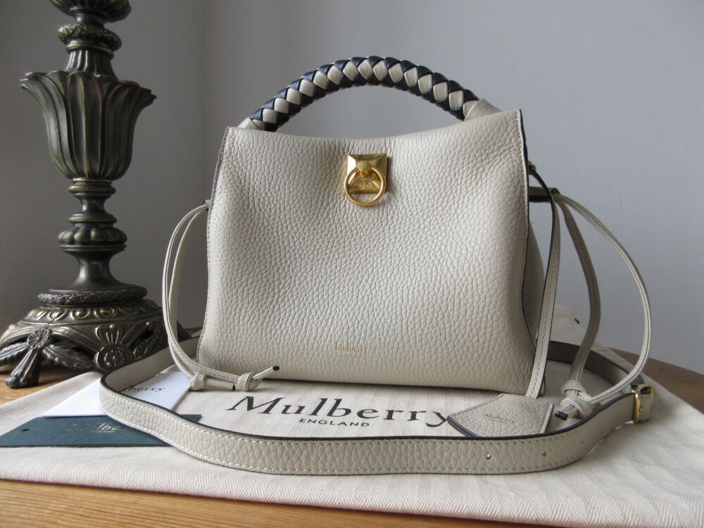 Mulberry Small Iris in Chalk Heavy Grain with Chalk &amp; Midnight Braided Hand