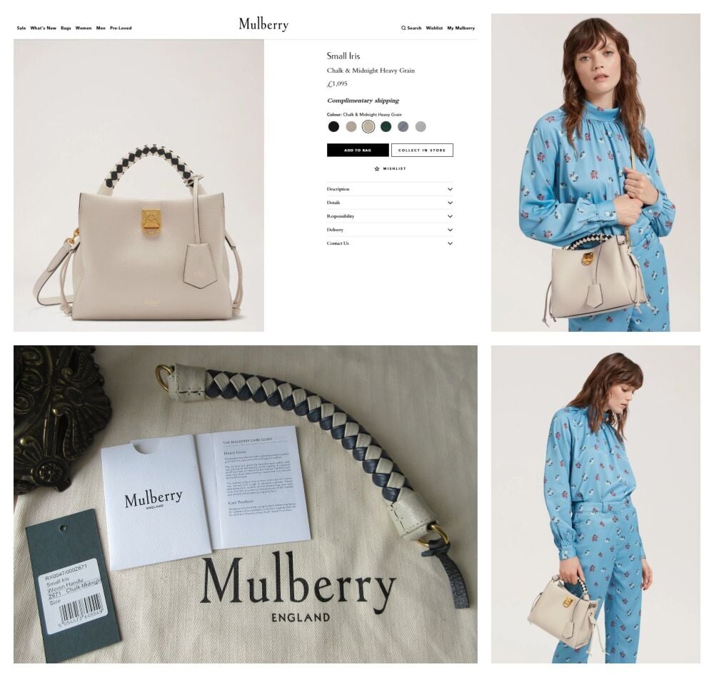 Mulberry Small Iris in Chalk Heavy Grain with Chalk & Midnight Braided Handle - As New*