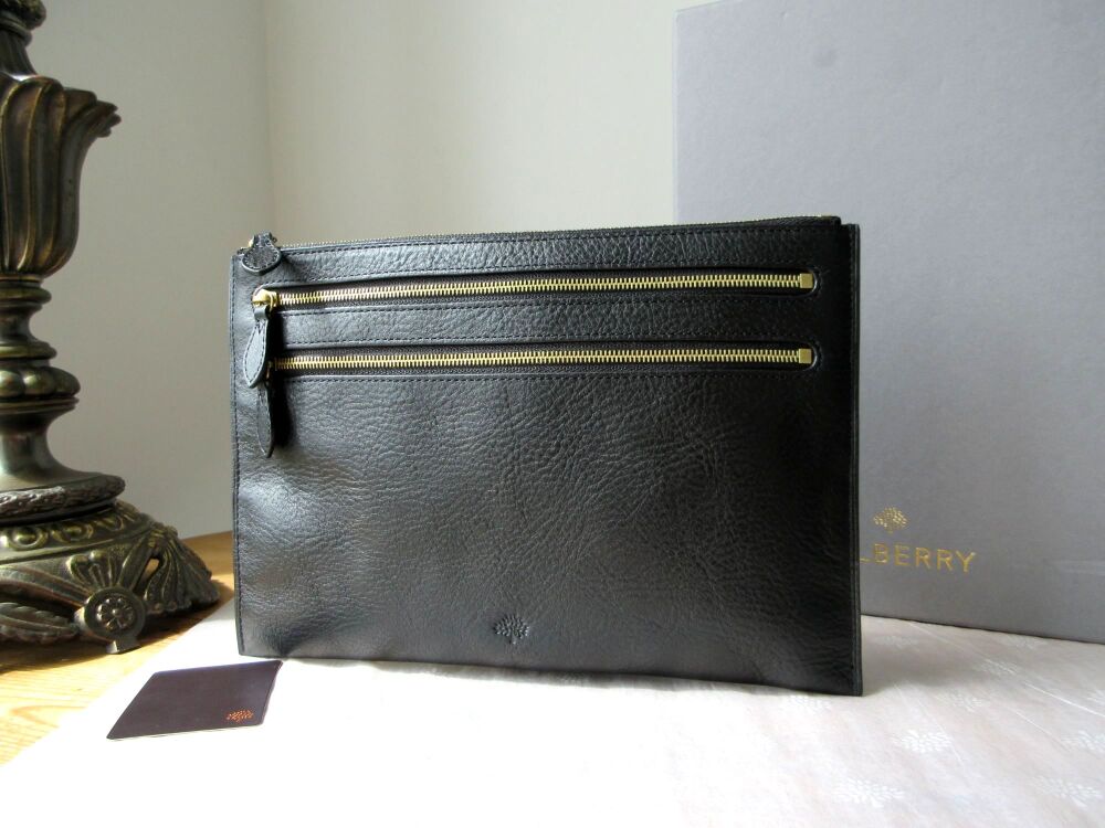 Mulberry Multi Zip Pouch in Black Natural Vegetable Tanned Leather