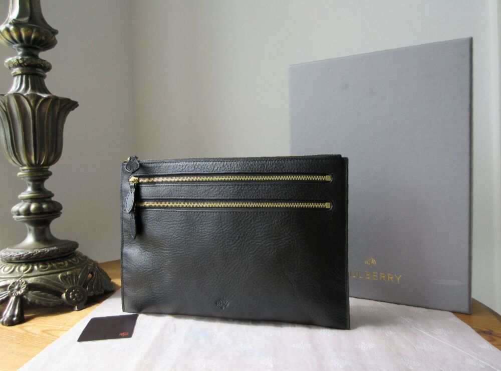 Mulberry Multi Zip Pouch in Black Natural Vegetable Tanned Leather with Gold Tone Hardware - SOLD