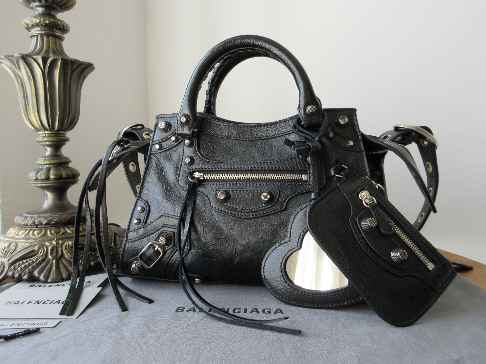 Balenciaga Neo Cagole XS Tote in Studded Black Crinkled Calfskin New