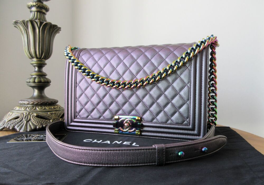 Chanel New Medium Boy Bag in Purple Iridescent Goatskin with Mermaid Rainbo