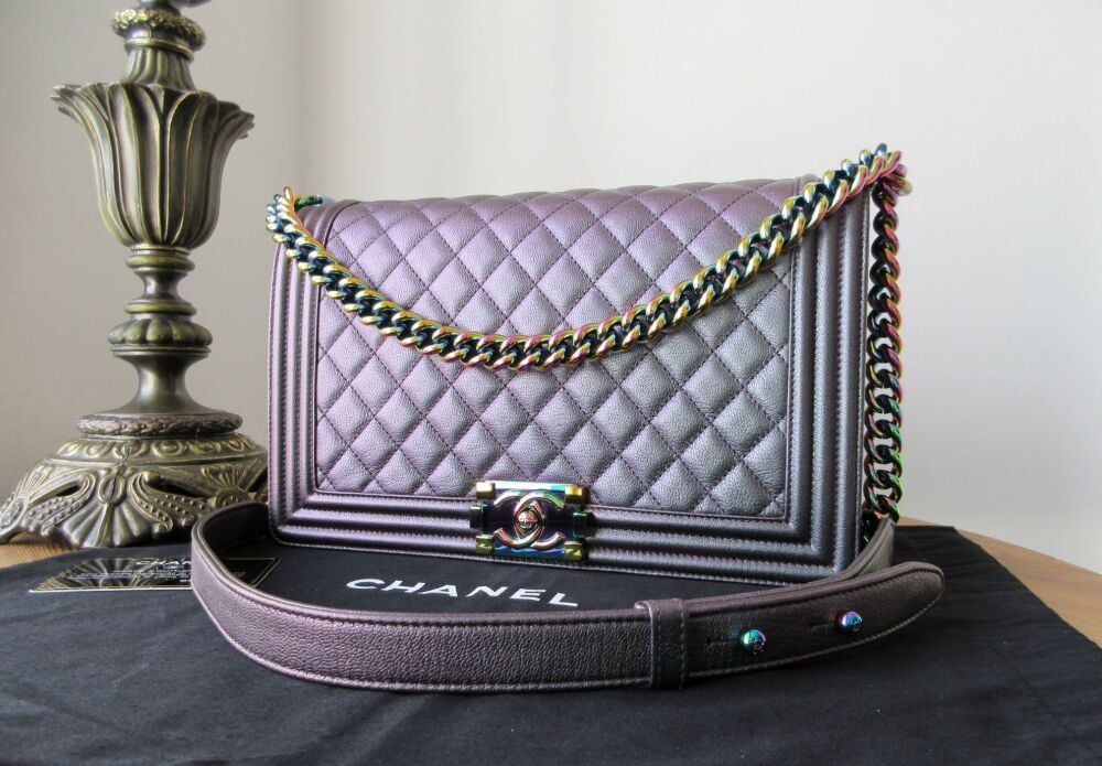 Chanel New Medium Boy Bag in Purple Iridescent Goatskin with Mermaid Rainbo