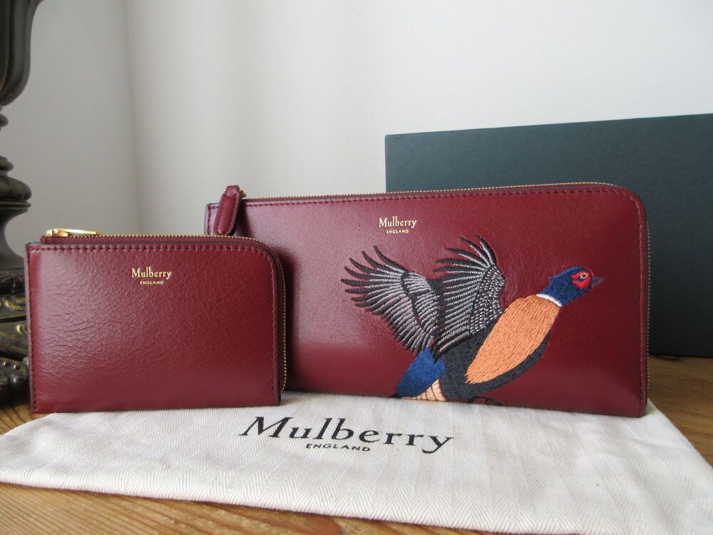Mulberry Pheasant Embroidered Long Part Zipped Wallet with Coin Purse in Crimson Smooth Calf - SOLD