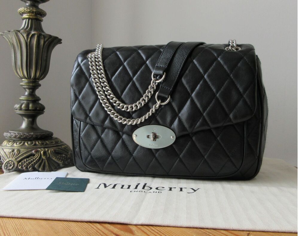 Mulberry Large Darley Shoulder Bag in Black Shiny Quilted Buffalo