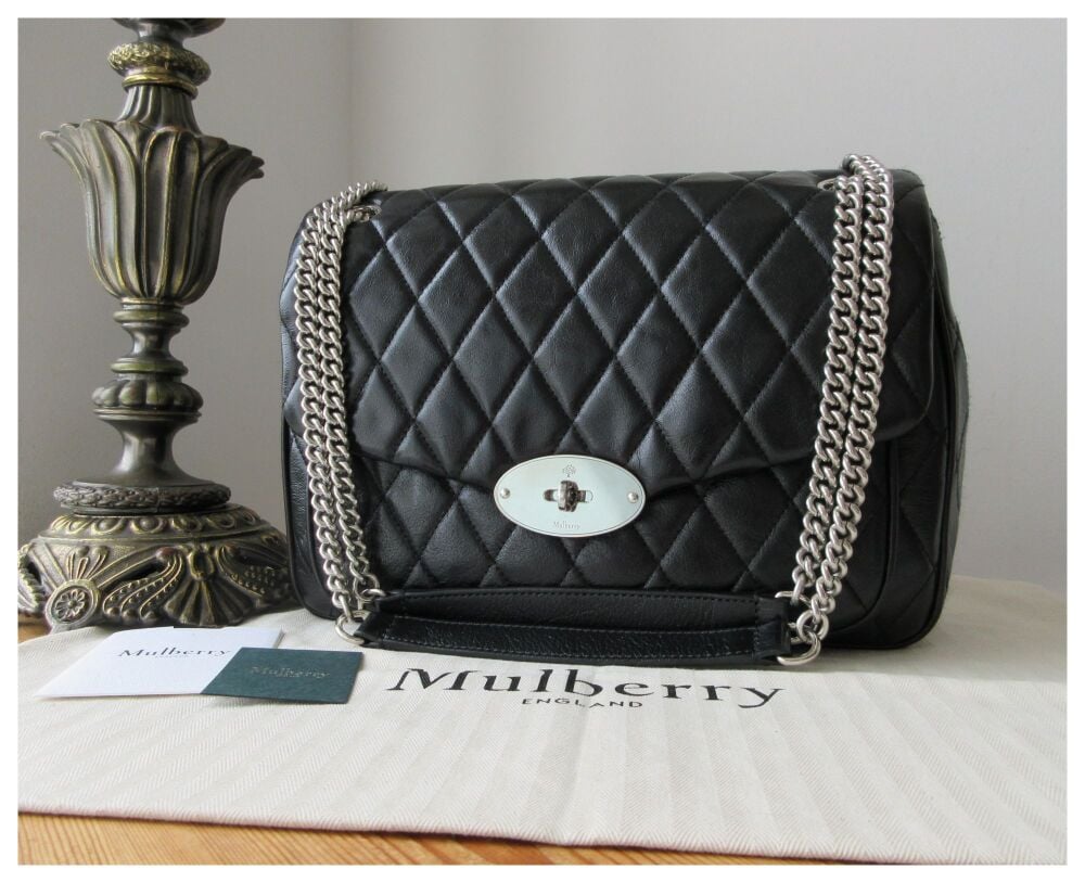 Mulberry Large Darley Shoulder Bag in Black Shiny Quilted Buffalo